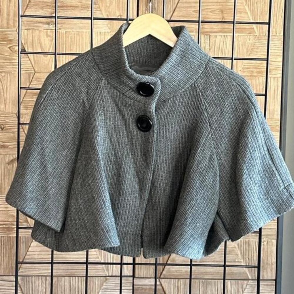 Inc womens coat size large gray cropped button front short sleeve retro tweed
